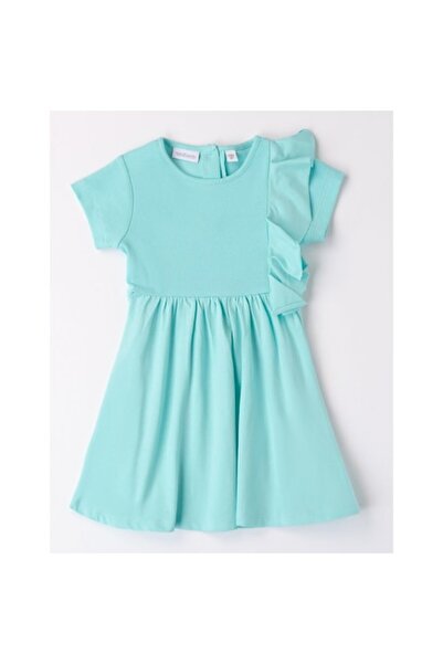 Sarabanda Turquoise Stretch Cotton Dress for Girls, 30 Months