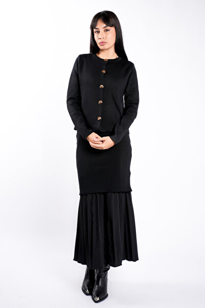 monarh Knit dress with pleats and matching jacket Black