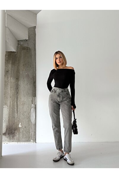 Your Shine ÖN KEMER ASİMETRİK DETAYLI MOM JEANS