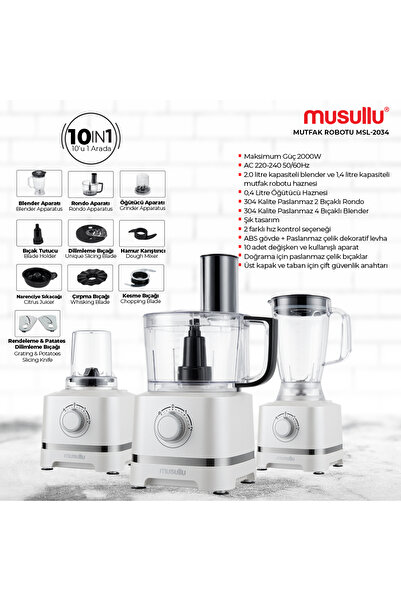 Musullu Mutfak Robotu 10 in 1 2000W MSL-2034
