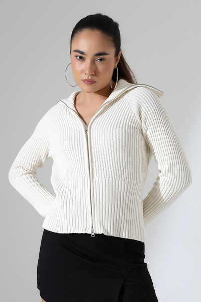 GND Women's Double Zipper Turn-Down Collar Design Cardigan