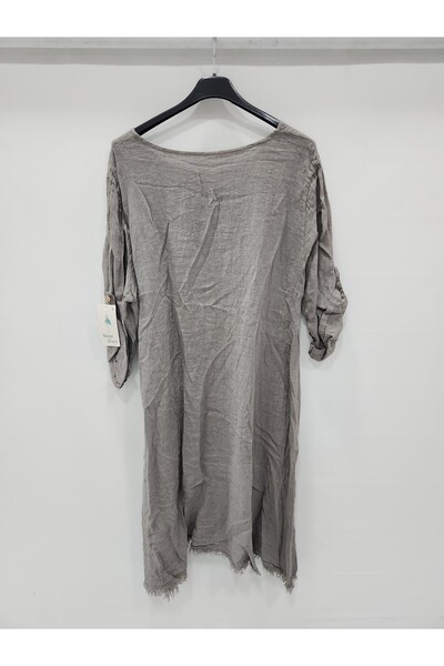 della moor Women's Mink Italian Deep Side Y Slit Long Linen Tunic