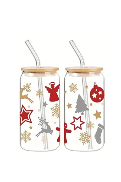 OEM Set of 2 glasses with straws, Christmas pattern, 2x500ml, ideal for a special gift