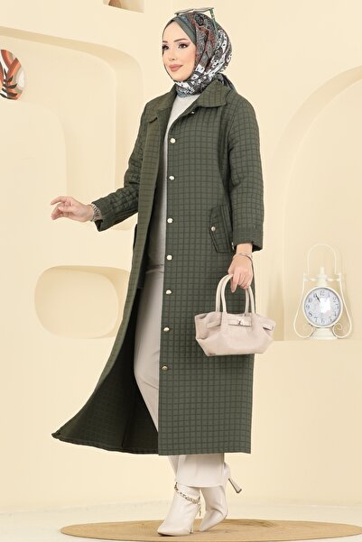 ModaMerve Gold Düğme Detaylı Kap 1416ORG1169-MS Haki