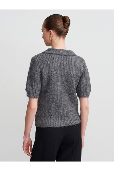 Dilvin 10829 Pulover cu mânecă scurtă brodat-afumat