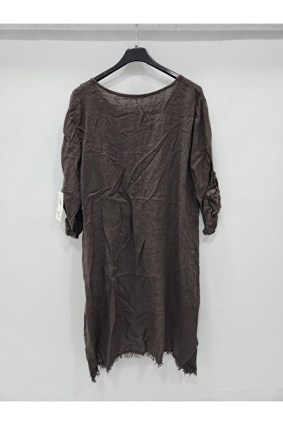 della moor Women's Brown Italian Deep Side Y Slit Long Linen Tunic