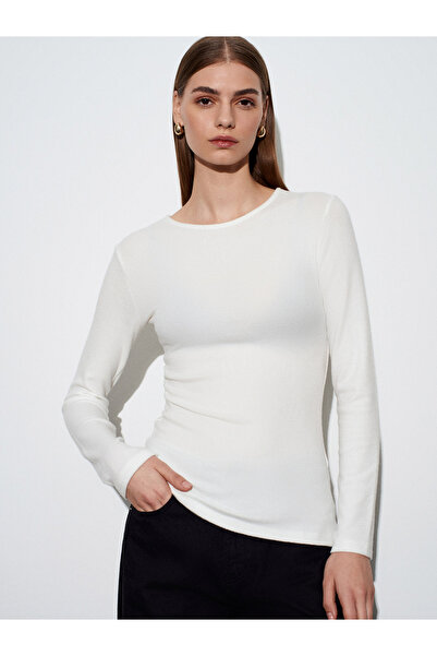 Dilvin 32194 Long Sleeve Gathered Top-Ecru