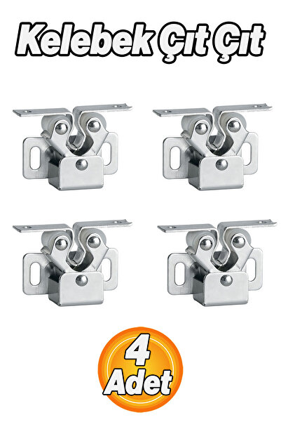 Badem10 Kelebek Çıt Çıt Dolap 4 Adet Kapak Tutucu Kapı Kilidi Güçlü Tutuş Paslanmaz Dayanıklı 4 Adet Set