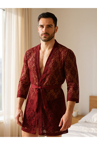 QMEN STYLE Erkek Dantelli Kimono ve Sabahlık