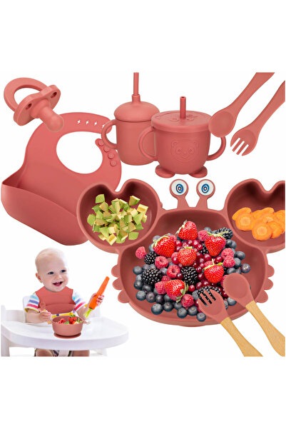 kik 19-piece silicone baby feeding diversification set, crab shape, burgundy