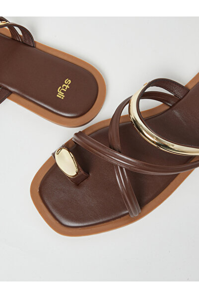 Styli Brown Toe Ring Flat Sandals