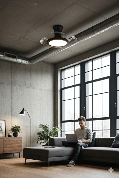 SeckinStore Siyah GİZLİ KANATLI Tavan Vantilatörü | Kumandalı Modern LED Aviz...