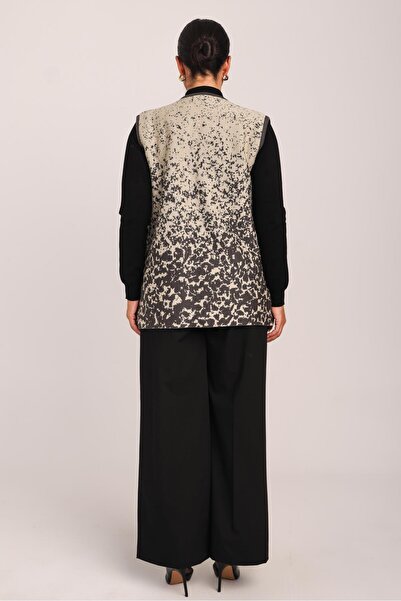 Uludağ Triko Women's Smoked Stone Patterned Pocketed Knitwear Knitted Mother Vest