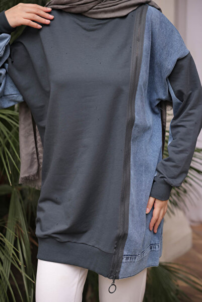 İmajButik Anthracite Kot Paneled Modal Tunic