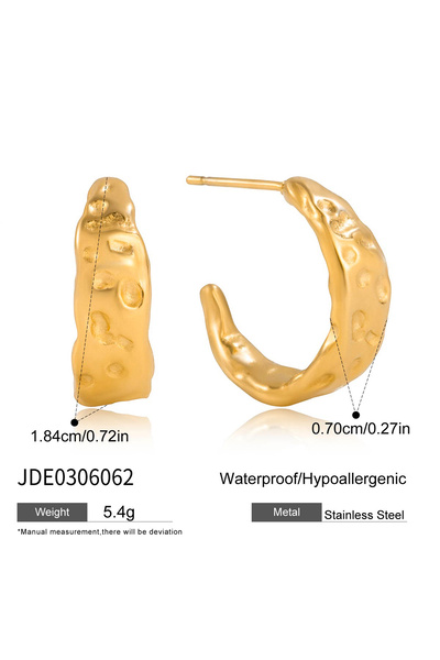 Just Pretty Corner 18K Gold Plated Classic Minimalist Hammer Tone Hoop Earring