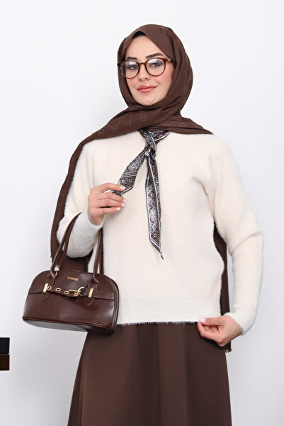 İmajButik Πουλόβερ Angora με λεπτομέρεια από κρεμ φουλάρι