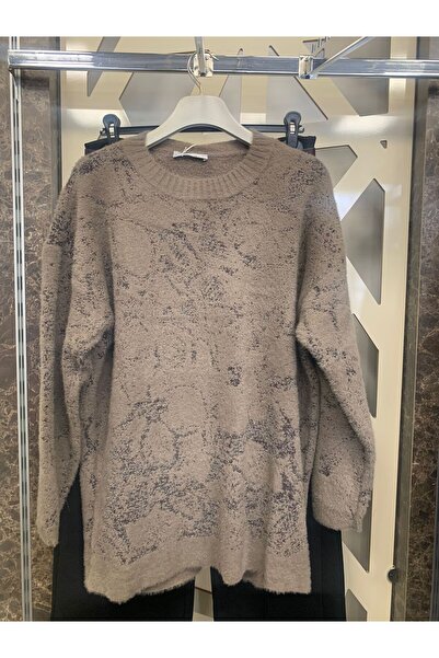 günay boutıque Oversized Soft Textured Glitter Crew Neck Knitwear Sweater