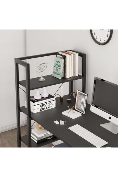 None Modern White Writing Desk with Built-In Bookshelf, 120x79x66cm, Durable MDF for Home Office PC