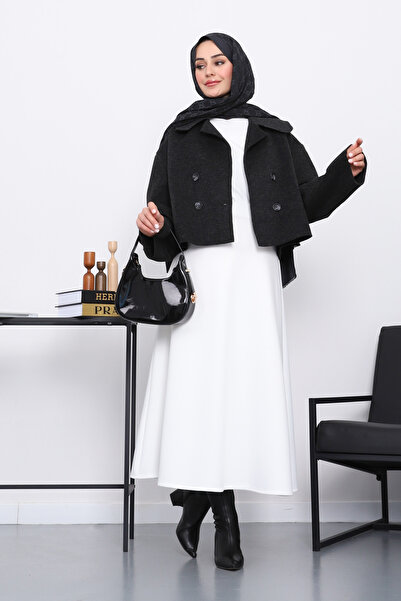 İmajButik Anthracite Short Buttoned Cashmere Jacket