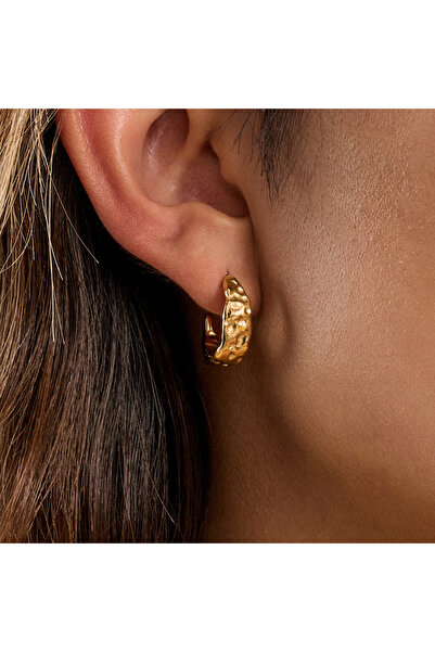 Just Pretty Corner 18K Gold Plated Classic Minimalist Hammer Tone Hoop Earring