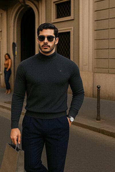 comstar Men's Casual Smoked Half Turtleneck Sweater