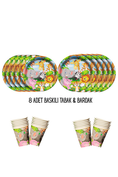 HAPPYLOOPPARTY Zoološki vrt Slatke životinje Safari tema Set tanjira i čaše s...