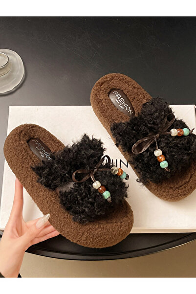 Take Two By Styli Plush Slides with Beaded Bow