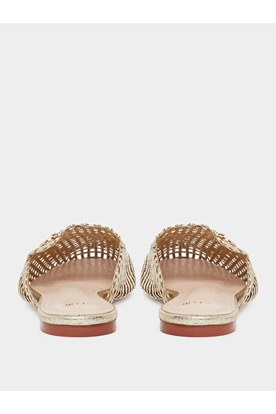 Styli Gold Woven Mule Loafers