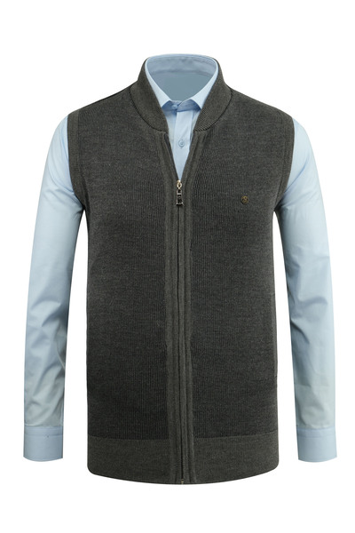 Çizgi Triko Men's Knit Vest with Zipper Pockets Steel Knitwear Classic Fit - 5015J