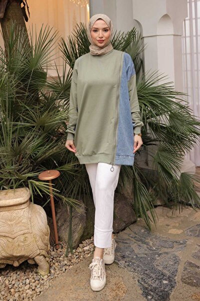 İmajButik Khaki Kot Paneled Modal Tunic