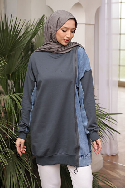 İmajButik Anthracite Kot Paneled Modal Tunic