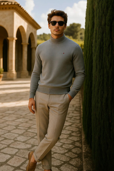 comstar Men's Basic Premium Comfort Long Gray Sweater