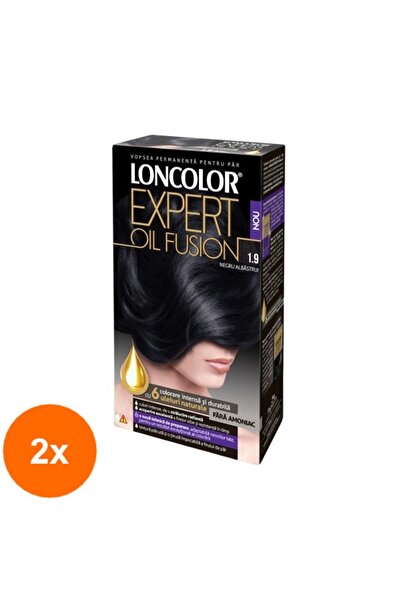 Loncolor Expert Set 2 x Vopsea de Par Permanenta Oil Fusion 1.9 Negru Albastr...