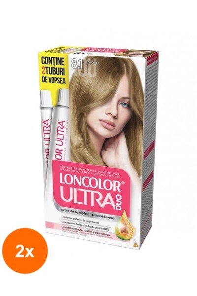 Loncolor Ultra Set 2 x Vopsea de Par Permanenta Duo, 8.1 Blond Bej, 200 ml