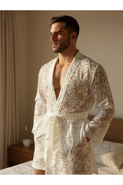 QMEN STYLE Erkek Dantelli Kimono ve Sabahlık