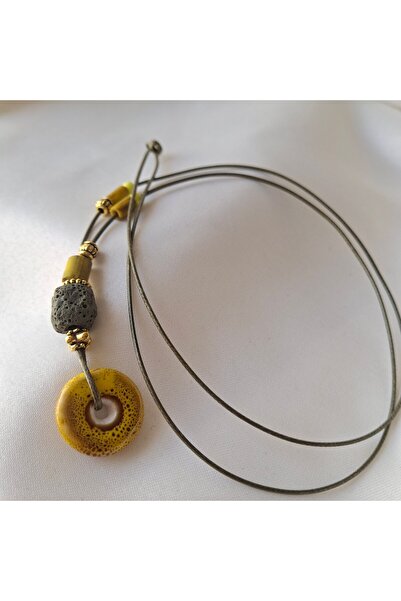 azra takı tasarım Handmade Ceramic, Mustard, Green, Women's Necklace