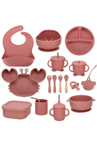 kik 19-piece silicone baby feeding diversification set, crab shape, burgundy