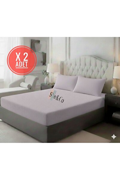 She&Co 2 штуки Ліловий бавовняний двоспальний 180 x 200 x 30 см Набір простир...