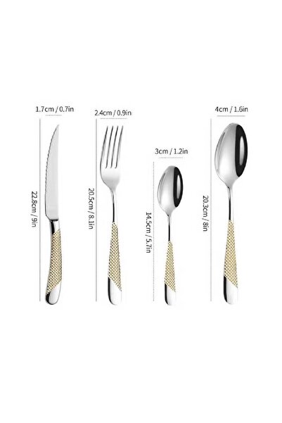 NKX 24Piece Creative Star Diamond Stainless Steel Cutlery Set with Gold Accents Gift Box
