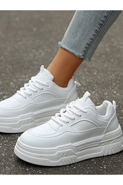 Take Two By Styli White Chunky Sole Lace-Up Sneakers
