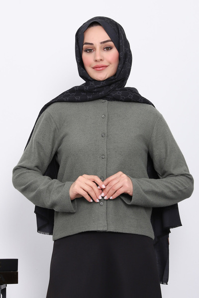 İmajButik Χακί ζακέτα με υφή με κουμπιά