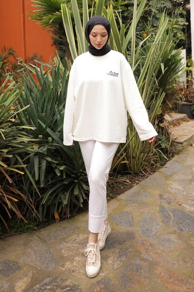 İmajButik Φούτερ με δύο νήματα με λεπτομέρεια εκρού στάμπα στην πλάτη