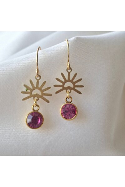 azra takı tasarım Handmade fuchsia color, dangling, women's earrings.