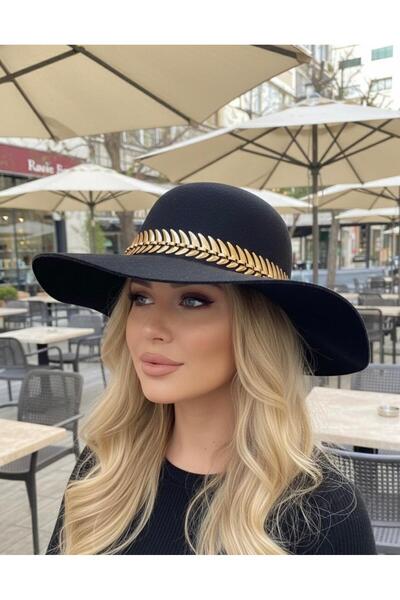 sf collection Boho Elegant Black Wide Brim Design Felt Hat