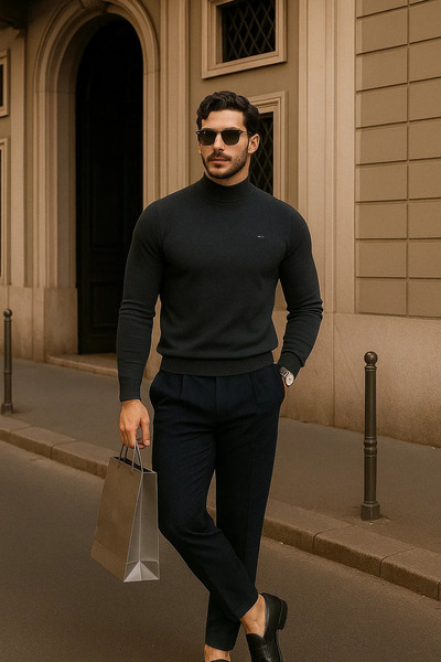 comstar Men's Casual Smoked Half Turtleneck Sweater