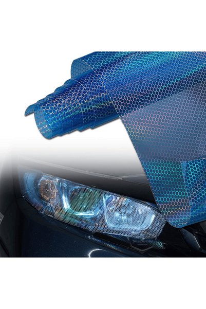 caralp Blue Hologram Honeycomb Pattern Headlight Stop Film Headlight Foil Headlight Scratch Scratch Prevention Foil 100 X 30 cm