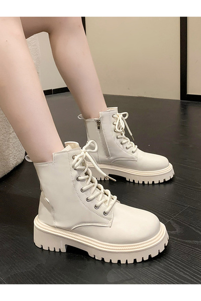 Take Two By Styli White Solid Lace-Up Ankle Boots