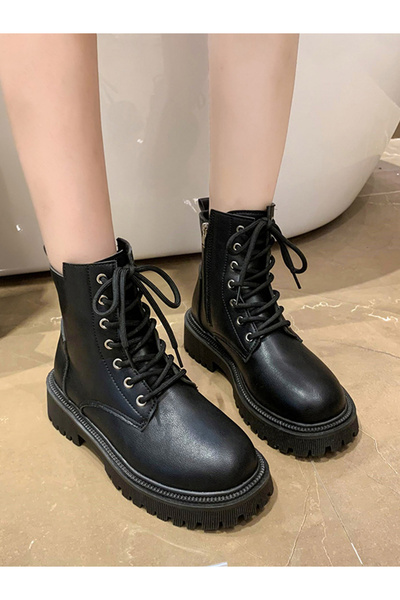 Take Two By Styli Black Solid Lace-Up Ankle Boots