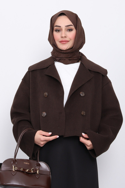 İmajButik Кафяво късо кашмирено сако с копчета