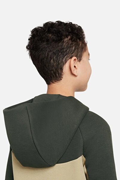 Nike Sportswear Smooth Tech Fleece Full Zip Hooded Zippered Children's Sweatshirt Khaki